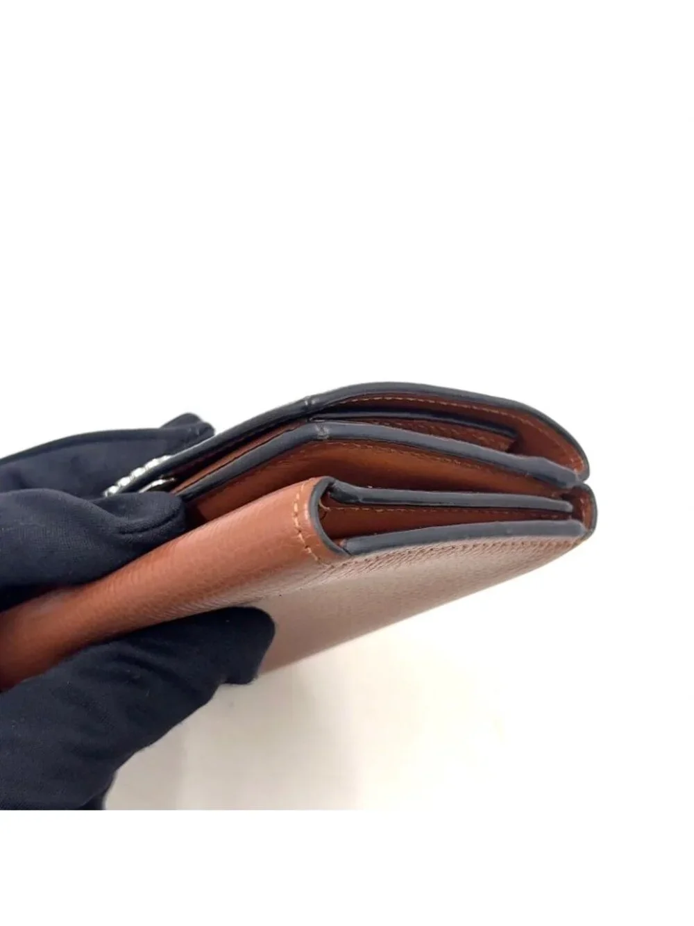 Loewe Anagram Trifold Wallet Compact Leather Brown Silver